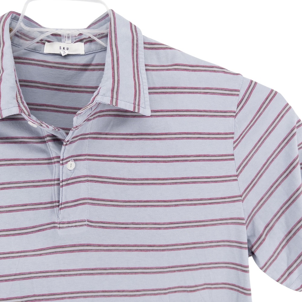 Save Khaki United‎ SKU Men's Medium Short Sleeve Stripe Polo Shirt Blue USA Made